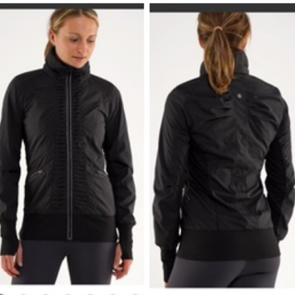 Lululemon Run Back On Track Jacket Lightweight Pockets Zip Ruched Ruffle Black S